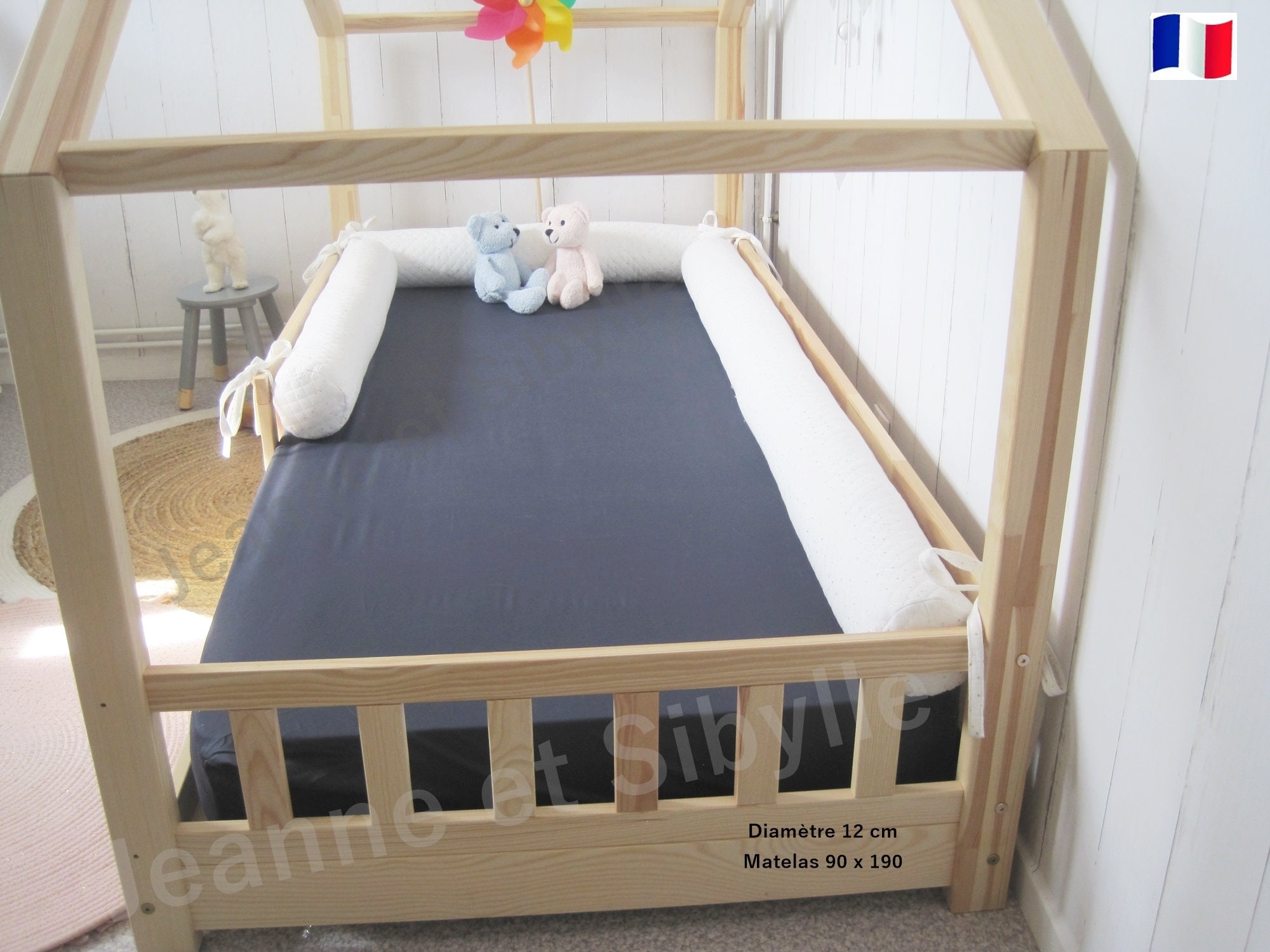 Diam 12 cm Matelas 90 X190 - Lot de 3 Boudins avec Lanières d'attache à Réaliser Votre Tissu Personn