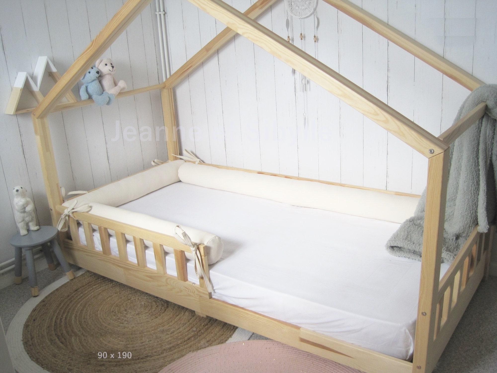 Alvi® Tour de lit bébé carré animaux zoo taupe 70x140 cm