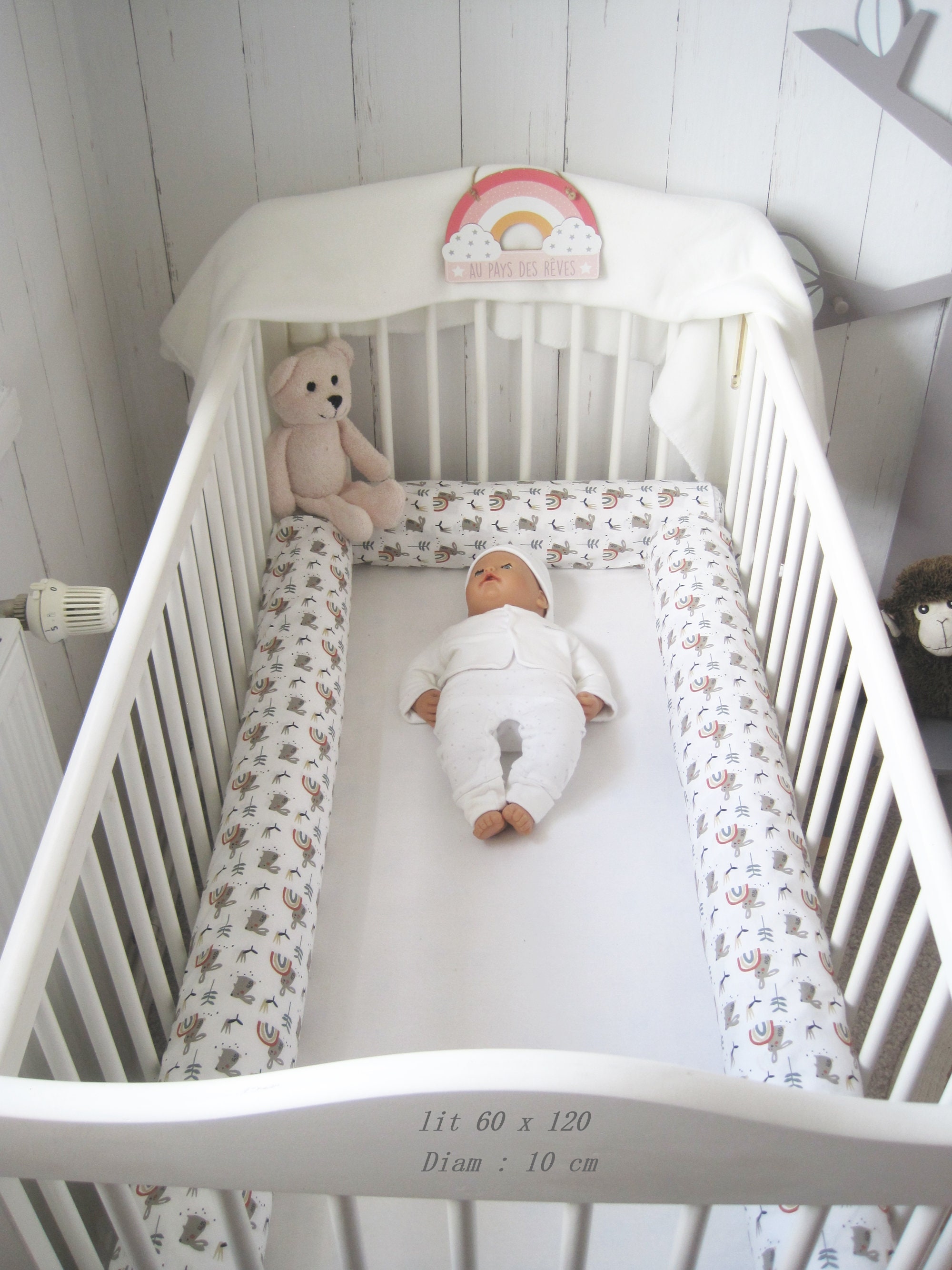 Diam 10 cm Traversin Boudin Coussin Serpent Pour Lit Bébé ou Enfant, Pare Chocs Réducteur de Lit.