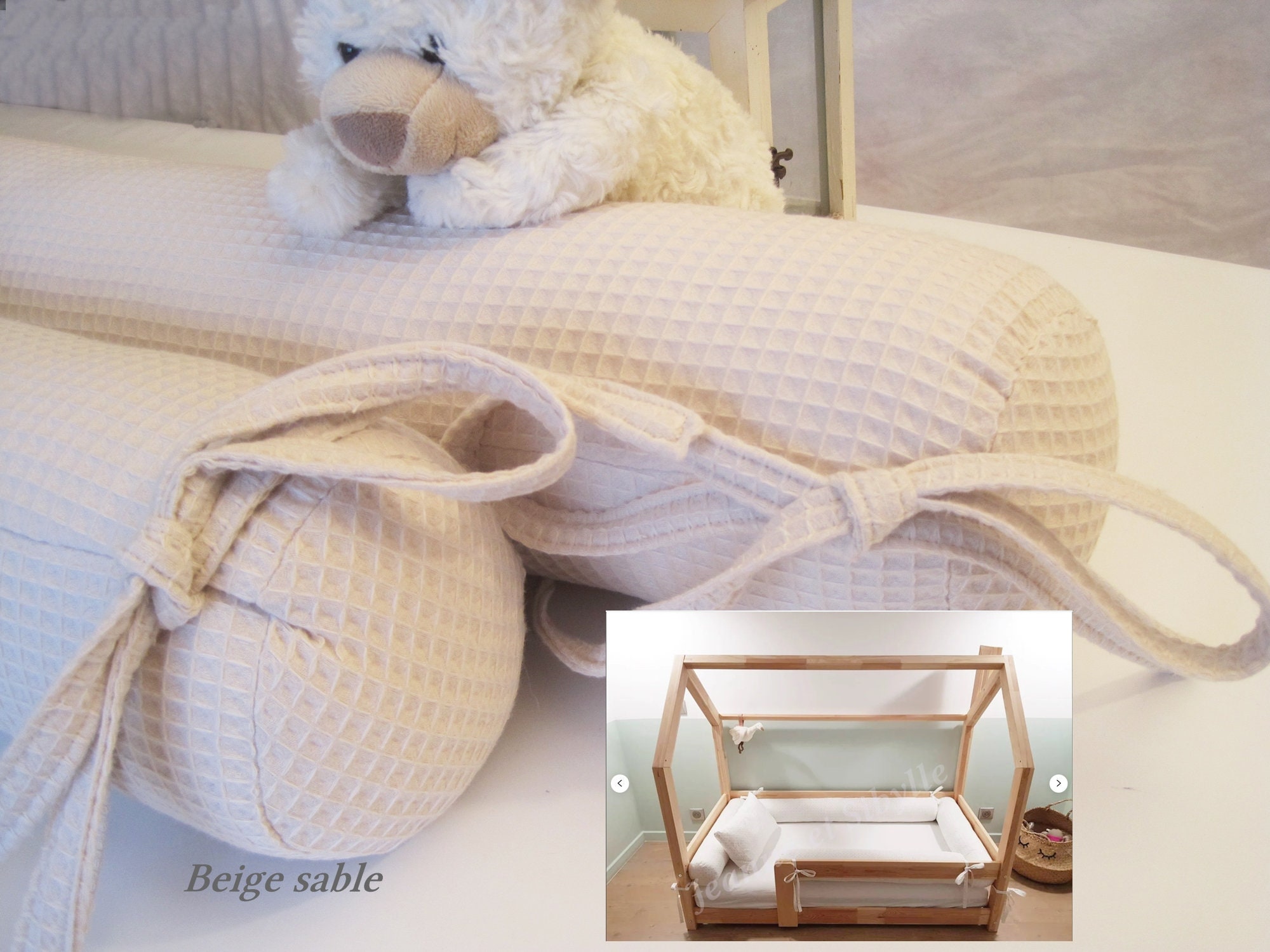 Avec votre propre tissu - en diamètre 12 cm coussin, traversin pare-chocs,  tour de lit bébé ou pour lit cabane avec lanières d'attache. - Un grand  marché