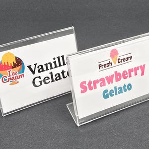 12 peças de porta-etiquetas de acrílico | Suporte transparente para placas em formato de L | Porta-cartões de acrílico para padaria, sorveteria e cafeteria