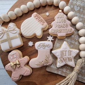6pcs Christmas Embosser plus Cookie Cutter Set, Fondant stamp, Acrylic embosser for cookies, Cake decorating debosser