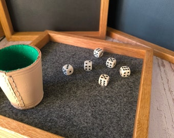 Dice board, oak game board for dice games, dice tray