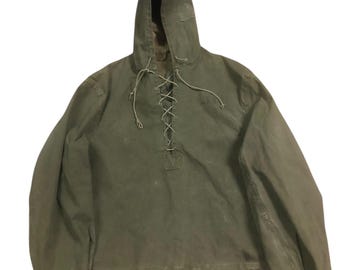 Vintage 40s WW2 United States Navy USN Pullover Hooded Rain Deck