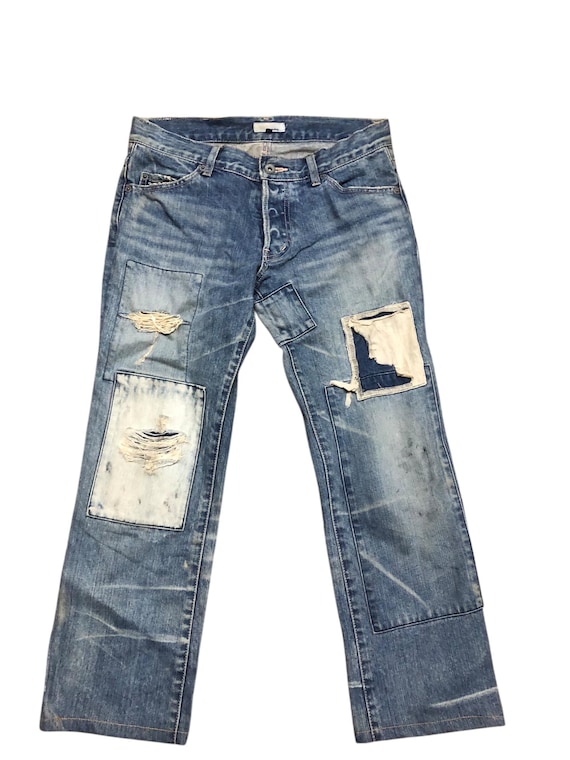 Stunning Patchwork Distressed Denim Pants - image 1