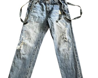 Pinceau Distressed Bondage Splash Paint Denim Pants
