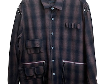 Faith Check Plaid Wool Blend Military Utility Syle Jacket