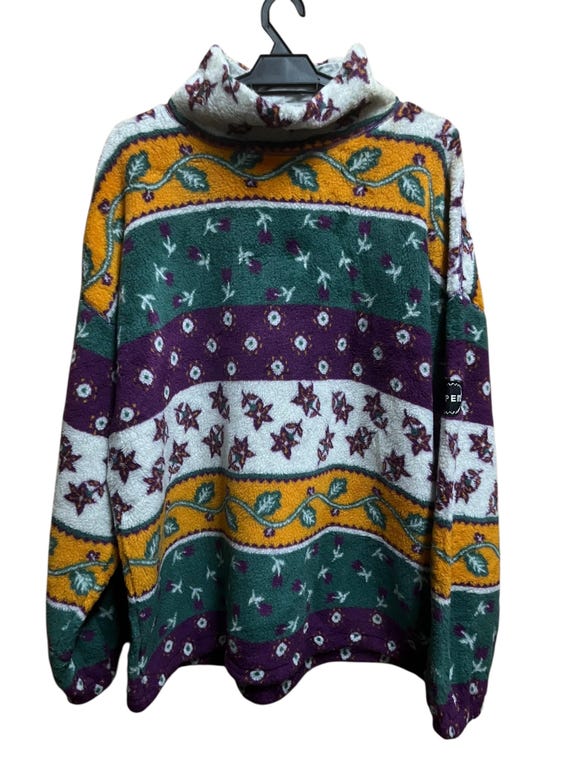 Asics, Vintage Espero Asics Boxy Fleece Floral Motif Pull Over