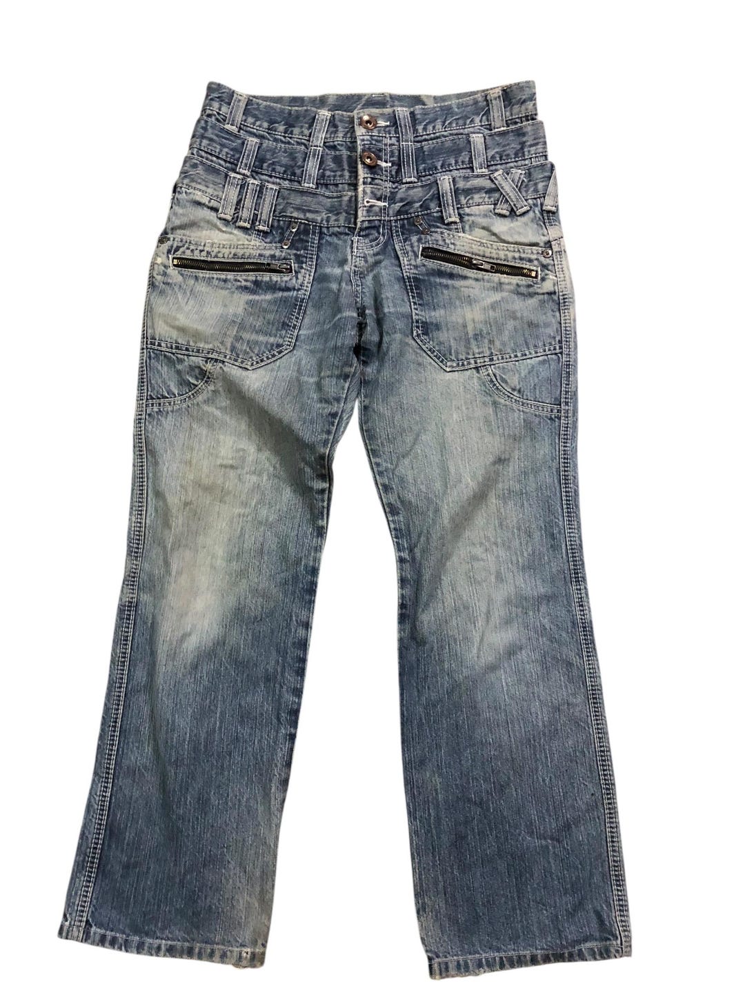 Back Rush Double Waist Denim Pants - Etsy