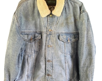 Vintage Big John Rusty Mud Max Trucker Denim Sherpa Fleece Lined Jacket