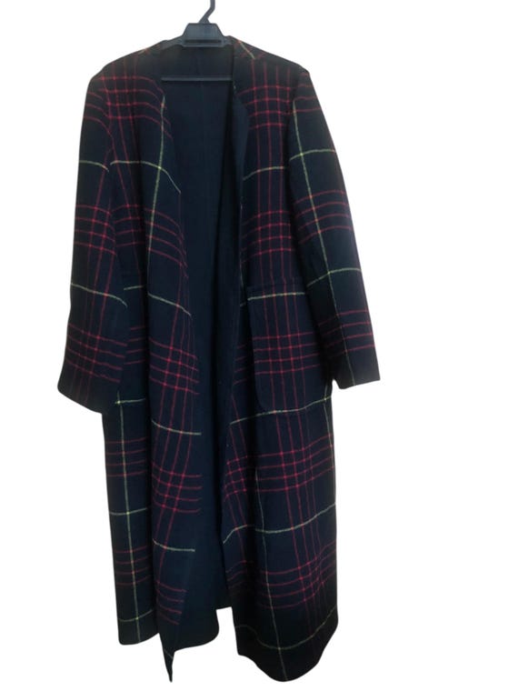 【初期タグ】80's Y's glen check wool long coat Y's by Yohji Yamamoto Wool Check Tartan Reversible Button Less