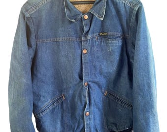 Rare 70’s Wrangler Sherpa lined Sun Faded  Denim Bomber Jacket