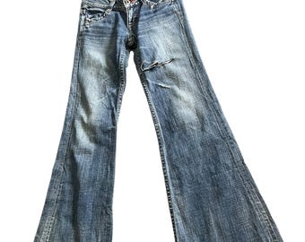 Q Bell Bottom FLARE Distressed Denim Pants