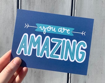 You Are Amazing Postcard Print - Positive, Mental Health, Inspirational Quote Postcards - Hand Designed A6 Card