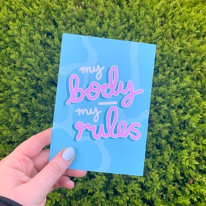 Impression de carte postale Mon corps, mes règles - Cartes postales Body Positive, Mental Health, Citation inspirante - Carte A6 conçue à la main