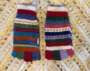 100% Alpaca Cusco Multi Color Half Finger Gloves/Multicolor Winter Alpaca Gloves