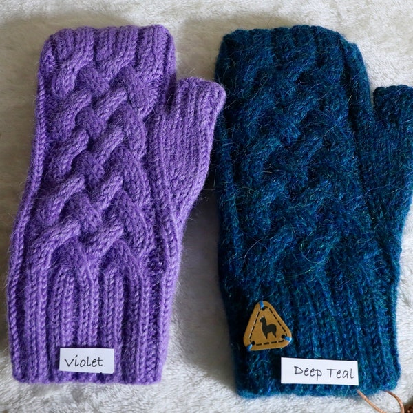 Shadow Cable 100% Alpaca Fingerless Gloves/Alpaca Fingerless Gloves/Fingerless Gloves/Winter Gloves