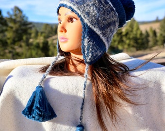 Alpaca Boucle Chullo con disegni Shipibo/Cappello Alpaca Boucle con paraorecchie