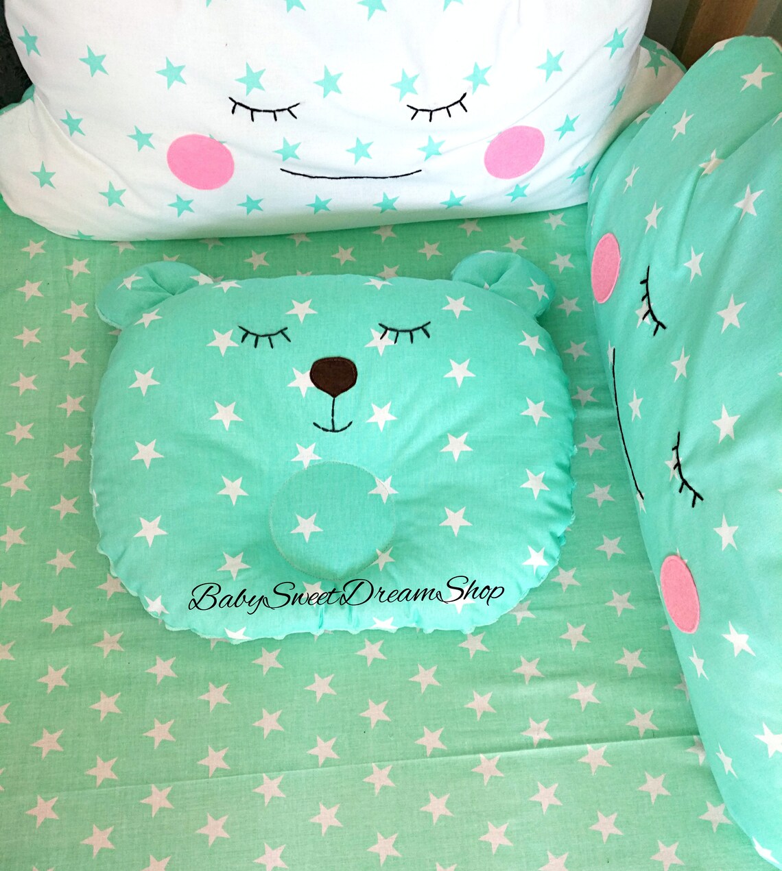 Children pillowcase Mint green pillows Baby name pillow Travel Etsy