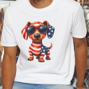 Patriottische hond-grappig 4 juli VS vlag teckel shirt, uniseks Amerikaanse hond T-shirt, Independence Day huisdier minnaar cadeau