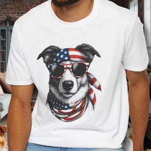 4th of July Patriotic Dog Independence Day Shirt, USA Flag Bandana, Funny American Dog Lover Gift, Unisex Tee