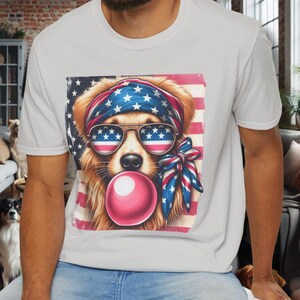 愛国的な犬の独立記念日Tシャツ：赤、白、青のUSA犬Tシャツ