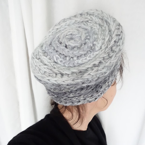 BONNET en laine Gris Chiné réversible en béret