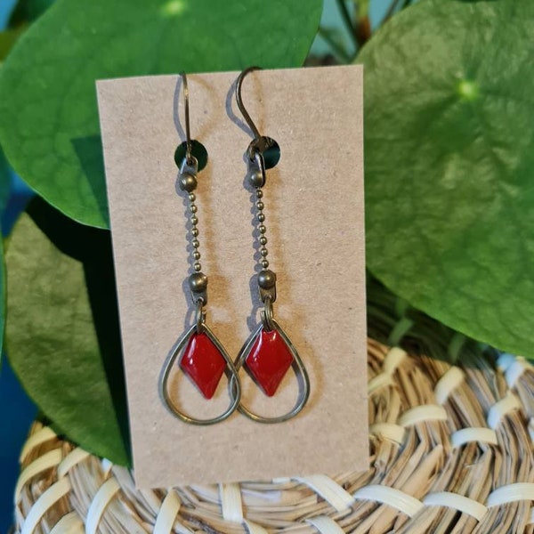 Boucles d'oreilles longues gouttes et sequin émaillé