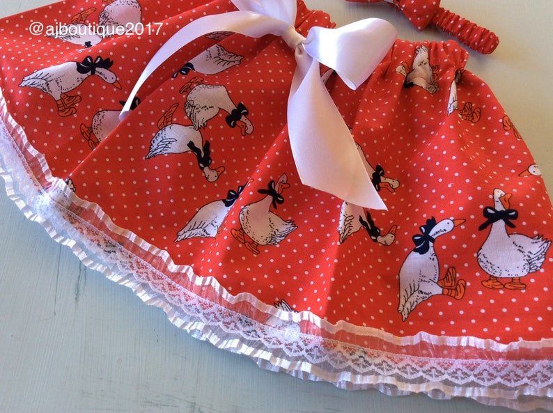 skirt and headband girls skirts toddler skirts laced skirt red skirt duck print clearance sale Baby girl skirt and bow