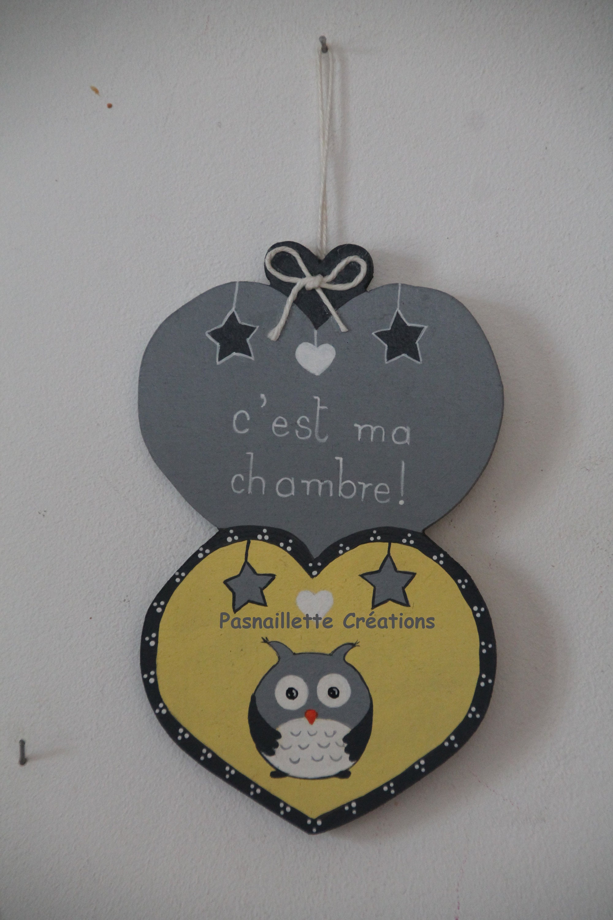 Petits Cœurs en Bois Bébé C'est Ma Chambre(Gris et Jaune Hibou Décoration Porte de Chambre Bébé/Enfa