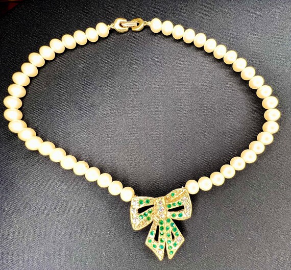 Vintage Signed RICHELIEU Rhinestone and Pearl Nec… - image 2
