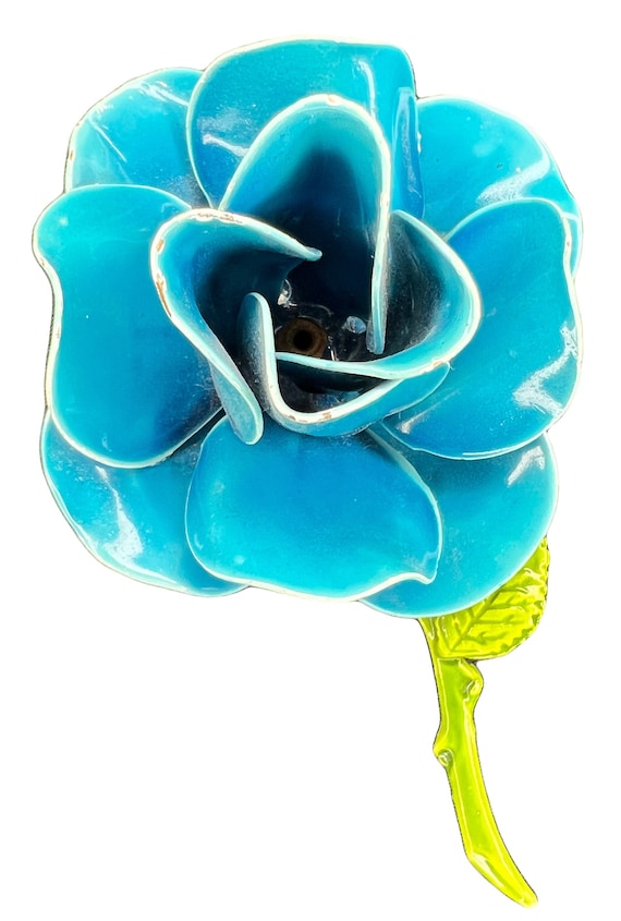 Vintage Blue Rose Enamel Floral Brooch