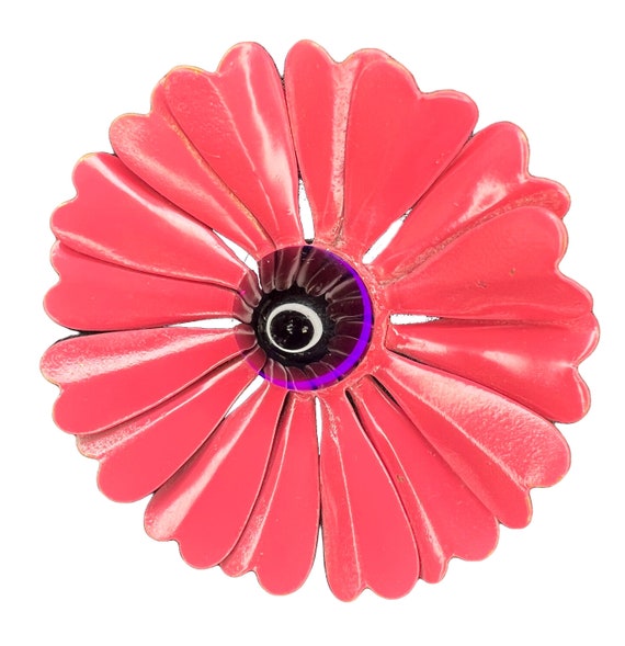 Vintage Pink & Purple Enamel Floral Brooch - image 1