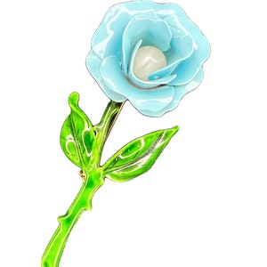 Small Vintage Blue Rose Enamel Floral Brooch