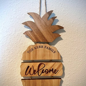 Pineapple Solid Wood Welcome Personalized Sign