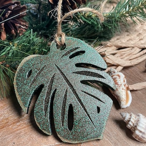 Monstera Leaf Wooden Sparkling Christmas Ornaments