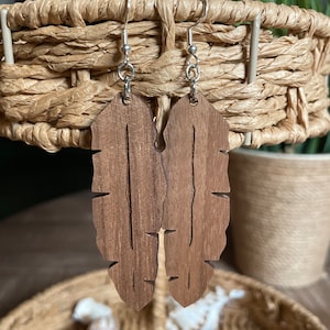 Bermuda Tropical Banana Leaf Walnut Wooden Earrings