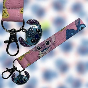 Stitch Angel Wristlet Keychain – 6” Lilo & Stitch-Inspired Key Fob – Cute Couple Gift – Disney Handmade Accessory