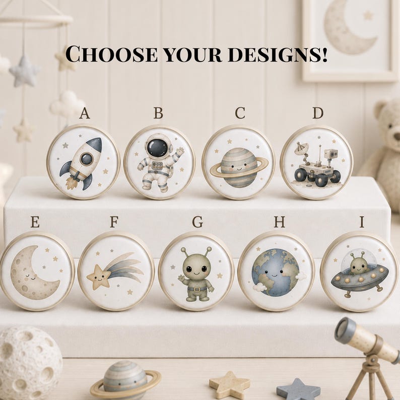 Space knobs: Light Beige Handles. Handcrafted knobs. Space dresser pulls image 4