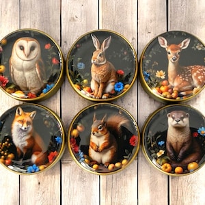 William Morris Style Animal Furniture knobs, wooden handles, up-cycling knobs. Fox knob, rabbit knob. Gold knobs, Dresser pulls.