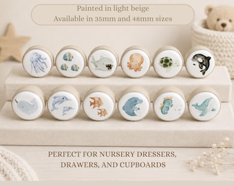 Sea Animal Wooden Knobs: Nursery Drawer Pulls. Price is per knob