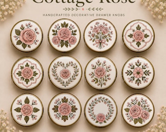 Pomelli per cassetti con motivo botanico a rose / Maniglie per mobili artigianali / Pomelli rosa