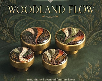 Botanical Drawer Knobs, Antique Gold Cabinet Knobs, Handmade Furniture Handles, Illuminé Woodland Flow, 35mm & 48mm