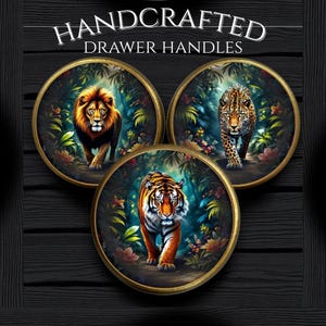 Lion drawer handles, Dresser Handles, Handcrafted to order drawer knobs, 35mm wooden knobs,PRICE PER KNOB. Safari knobs.
