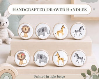 Jungle Animal Wooden Knobs: Safari Nursery Decor. Price is per knob