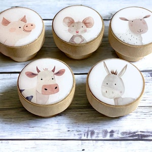 Farm Animal Wooden Knobs: Handcrafted Nursery Drawer Pulls. Price is per knob