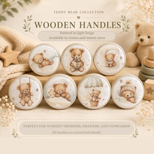 Teddy Bear Knobs: Light Beige Handles. Handcrafted knobs.