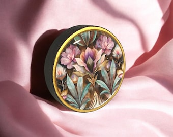 Träknopp i jugendstil med blommönster: Antikguldfärgad byråhandtag Priset är per knopp