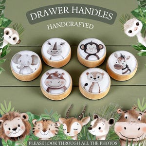 Jungle Animal knobs, wooden Drawer handles, PRICE PER KNOB, children&#39;s knobs,  Dresser Handles, knobs, Dresser pulls,Safari animal knobs.