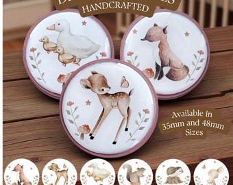 Rosa Schubladenknäufe Waldtier: Reh & Hase, handgefertigte Möbelknäufe aus Holz Preis ist pro Knauf